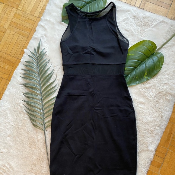 Black mesh panel midi dress - Picture 2 of 2
